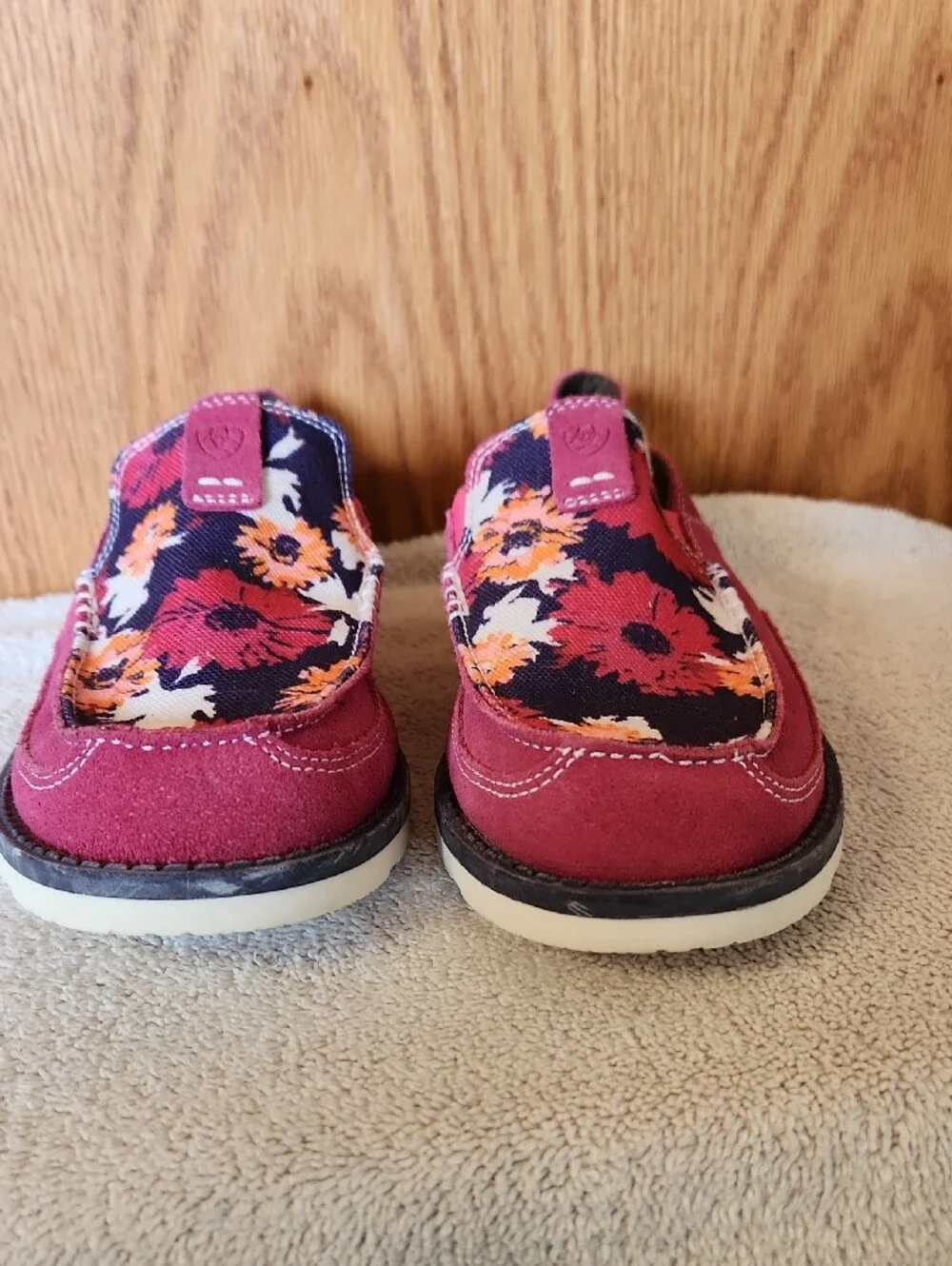 Ariat Pink Suede Floral Slip-On Moccasins